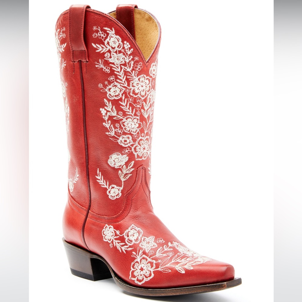 Shyanne Red Flower Embroidered Cowboy Cowgirl Boots